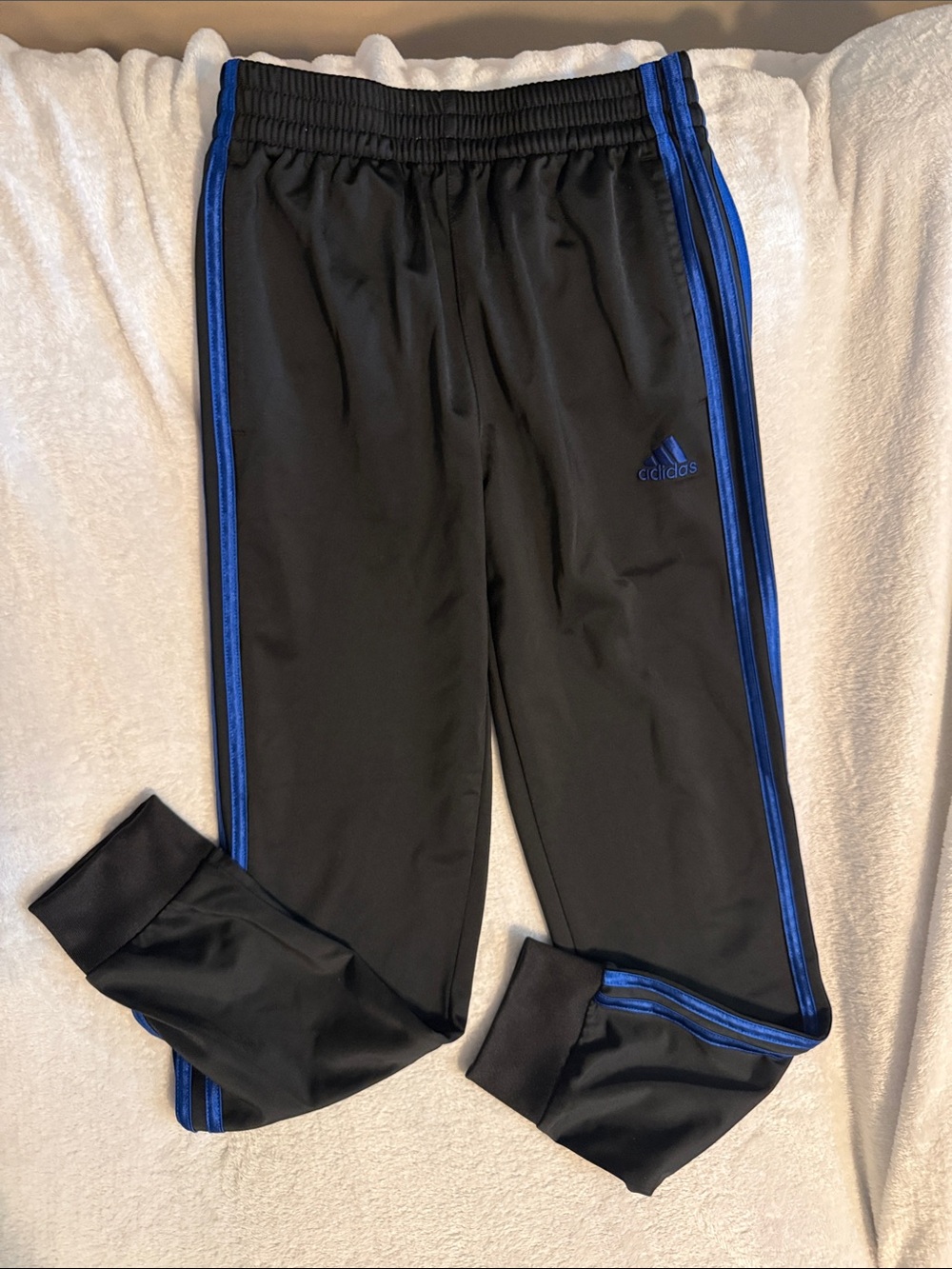 adidas Black Joggers with Royal Blue Side Stripes